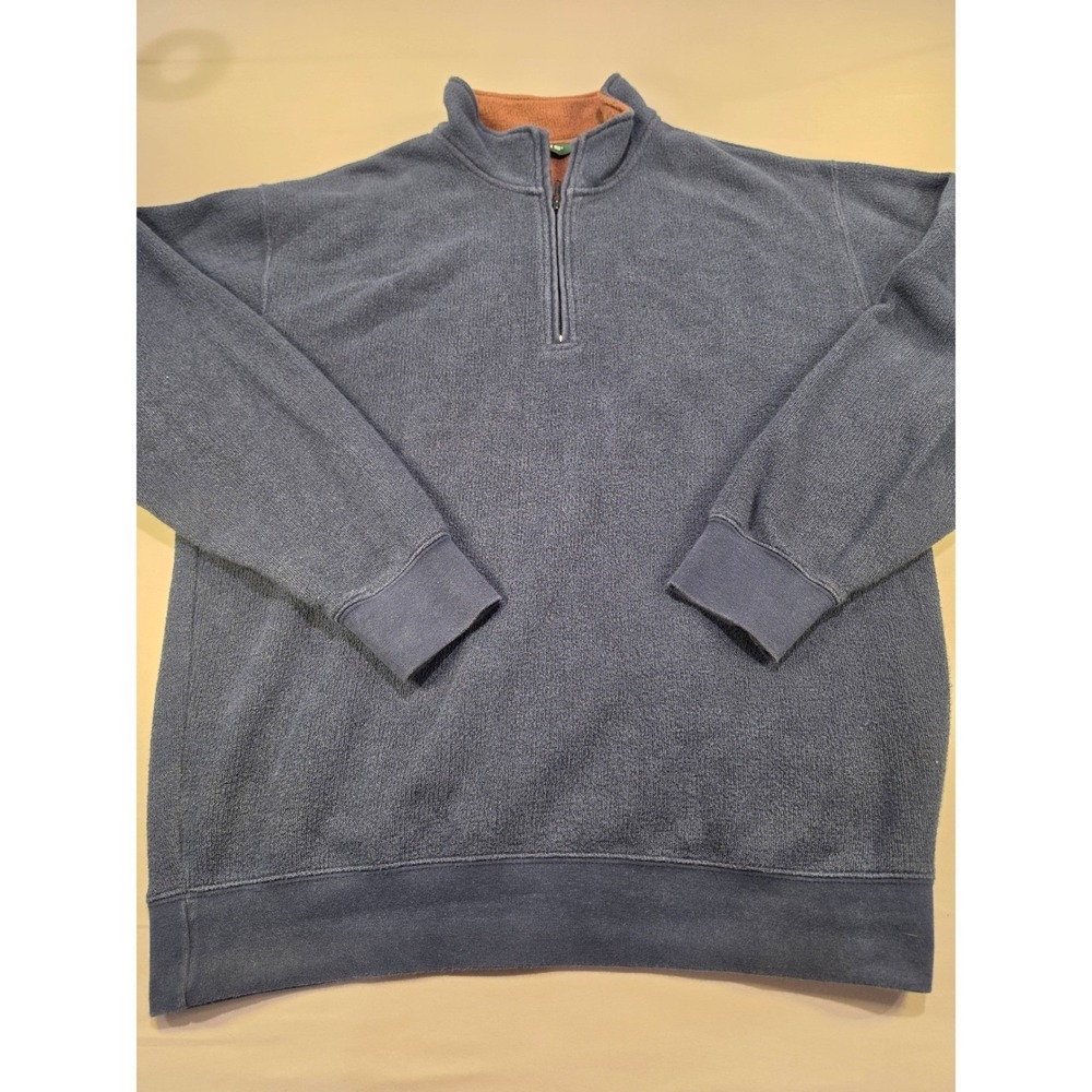 Orvis Mens Medium Blue Textured Knit Quarter Zip Pullover Fleece Sweater 1032
